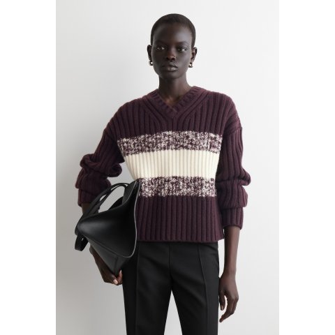 Textured 美利奴羊毛V领毛衣