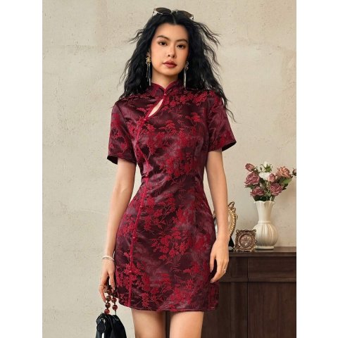 EastFlair 花卉短袖旗袍裙