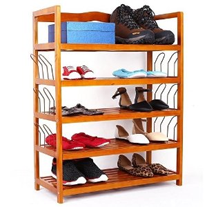 Homfa 5-Tier Wooden Shoe Shelf Storage Organizer Entryway Shoe rack
