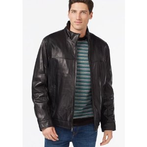 Tommy Hilfiger Men's Smooth Lamb Leather Laydown Collar James Dean Jacket