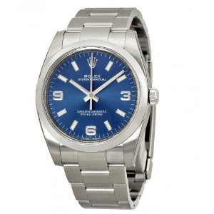ROLEX Oyster Perpetual Blue Arabic Dial Domed Bezel Men's Watch