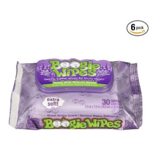 Boogie Wipes Natural Saline Kids and Baby Nose Wipes for Cold and Flu, Grape Scent, 30 Count (Pack of 6)