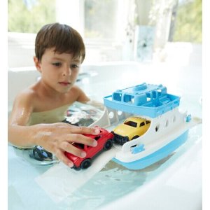 牛奶桶做成的玩具 Green Toys小船附带2个迷你小汽车洗澡玩具