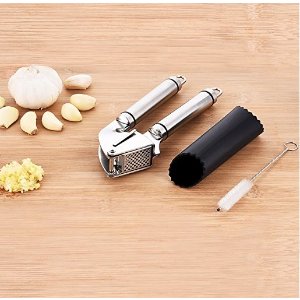 OMorc Garlic Press and Peeler Set, Stainless Steel Mincer and Silicone Tube Roller with Cleaning Brush