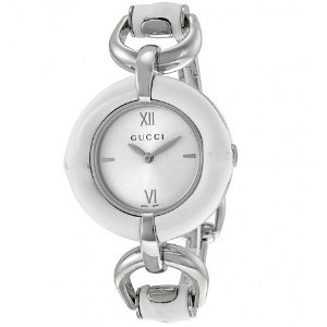 GUCCI Silver Dial White Bamboo Stainless Steel Ladies Watch
