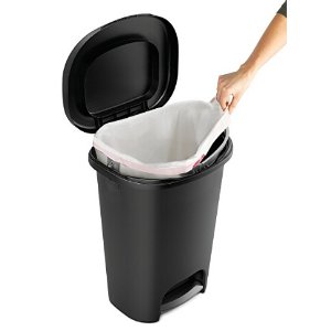 Rubbermaid Step-On Wastebasket Trash Can, 13-Gallon, Metal-Accent Black, 1843029