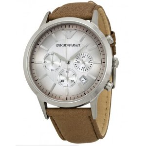 ARMANI Classic Chronograph Textured Degrade Dial Taupe Leather Men's Watch