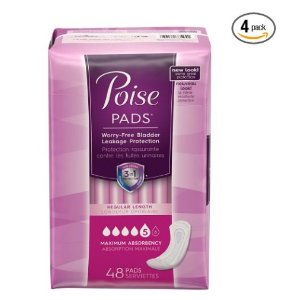 Poise Incontinence Pads, Maximum Absorbency, Regular, 48 Count, (Pack of 4)