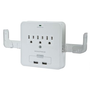 3 Outlet Power Surge Protector Wall Tap w/ 2 USB Ports and Phone Holder - 540 Joules