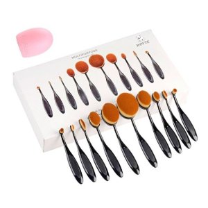 WOVTE Professional 10Pcs Oval Curve Makeup Brush Set Kit