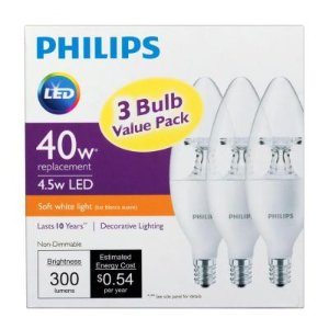 3-Pack Philips 40W Equivalent B11 Non-Dimmable LED Light Bulbs