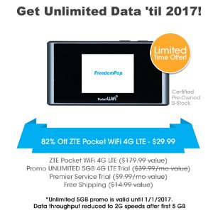 Get UNLIMITED data until 2017 FREE w/ ZTE Pocket WiFi 4G LTE Hotspot - FreedomPop