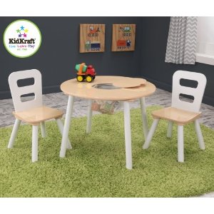 KidKraft Round Table and 2 Chair Set, White/Natural