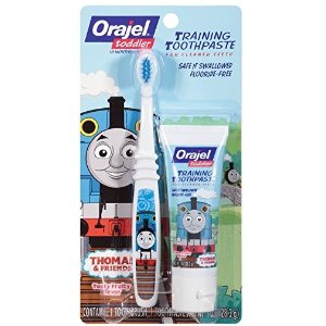 Orajel Thomas and Friends Fluoride-Free Training Toothpaste with Toothbrush, Tooty Fruity, 1.0 Oz