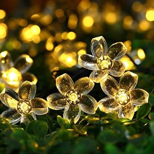 EasyDecor Cherry Blossom Solar String Lights, 23ft 50 LED Waterproof Outdoor Decoration Lighting
