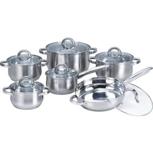 Heim Concept 12-Piece Stainless Steel Cookware Set with Glass Lid, Silver