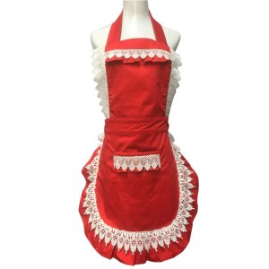 Lovely Lace Work Aprons Home Shop Kitchen Cooking Tools Gifts for Women Aprons, Red