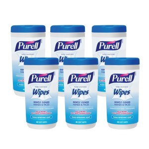Purell 9120-06-CMR Hand Sanitizing Wipes, Clean Refreshing Scent, 40 Count Canister (Pack of 6)