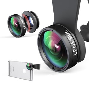 LENSOUL Fisheye, Wide Angle, Macro Lens, 3 in 1 Clip on Cell Phone Camera Lens Lens Kit