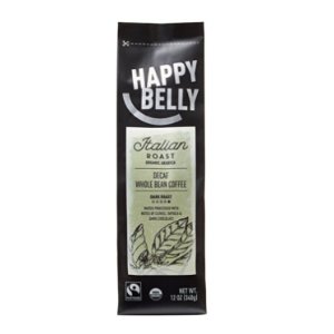 Happy Belly Italian Roast Decaf Organic Fairtrade Coffee, Dark Roast, Whole Bean, 12 ounce