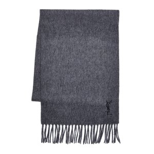 YVES SAINT LAURENT Embroidered Logo Wool Scarf @ Century 21