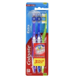 Colgate Extra Clean Toothbrush, Medium, 3 Count