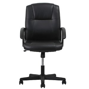 OFM Essentials Leather Mid-Back Chair With Arms, Black