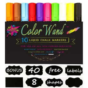 Color Wand Reversible Tip Liquid Chalk Markers, (10 Pens)