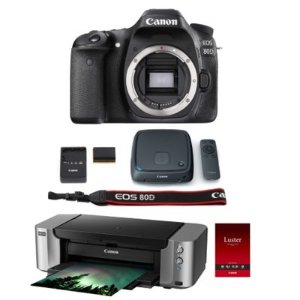 Canon EOS 80D 24.2 MP DSLR Camera Body w/ Pro 100 Printer/ Paper & CS100 1TB Hub