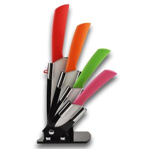 6-piece High Quality Ceramic Knife Set with 4 Various Sized Knives, a Peeler, and an Acrylic Holder