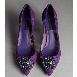 Doldce & Gabbana 女式紫色蕾丝水钻中跟鞋