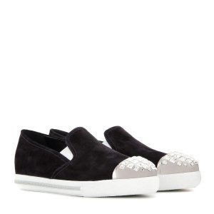 Miu Miu Embellished suede slip-on sneakers