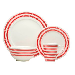 Red Race Stripe White Dinner Set (Set of 16)