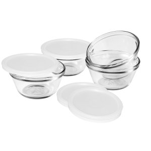 Anchor Hocking 80381L11 Set of 4 Custard Cups with 4 Lids, 6 ounces