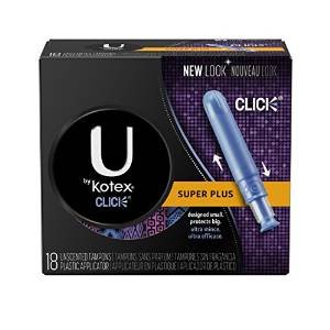 U by Kotex Click Compact Tampons, Super Plus Absorbency, Unscented, 18 Count