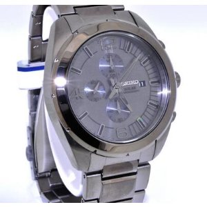 Seiko Solar Grey Dial Gunmetal Chronograph Men's Watch. SSC235