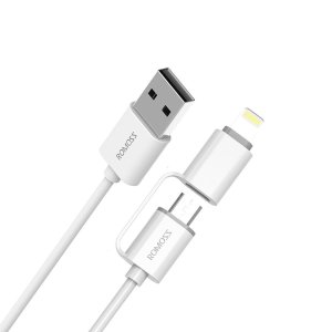 ROMOSS 2-in-1 Lightning & Micro USB Connectors Syncing and Charging Data Cable Cord