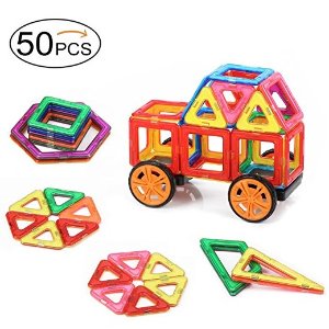 Quadpro Magnetic Building-Blocks 48 Pieces+2 Pieces car wheels, A total of 50 PCS,DIY magnets building blocks Educational toys Kit for Kids