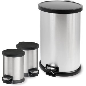Mainstays Step 3-Piece Waste Can Set, Stainless Steel