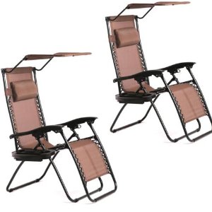New 2 PCS Zero Gravity Chair Lounge Patio Chairs with canopy Cup Holder HO74
