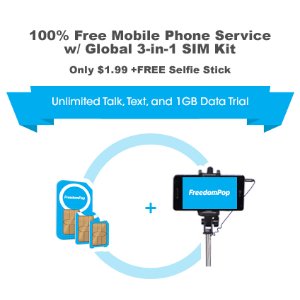 FreedomPop 100% Free Mobile Phone Service with Global 3-in-1 SIM Kit