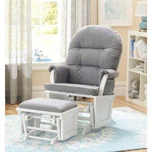 Shermag Aiden Glider and Ottoman Set - White with Grey Fabric