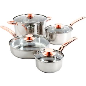 Sunbeam Ansonville 8-Piece Cookware Set, Silver/Copper