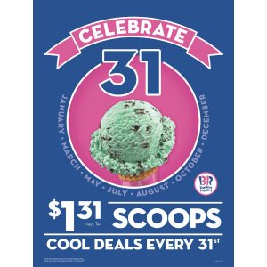 Baskin Robbins 超多口味冰淇淋球 $1.31促销 仅限8月31日一天