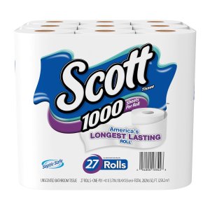 Scott 1000 Sheets Per Roll Toilet Paper, Bath Tissue, 27 Rolls