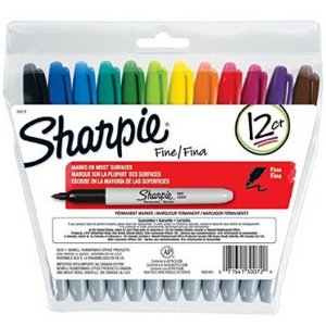 Sharpie Permanent Markers, Fine Point, Re-Sealable Pouch, 12-Count