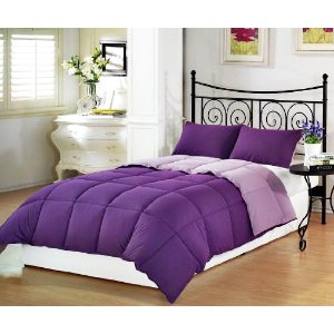 Chezmoi Collection 3-Piece Purple Lilac Super Soft Goose Down Alternative Reversible Comforter Set, Queen/Full Size