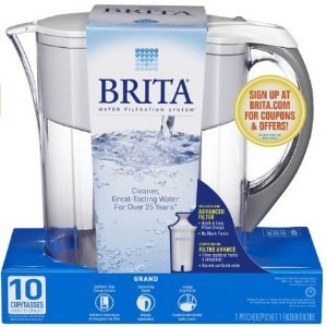 Brita 10 Cup Grand Water Pitcher with 1 Filter, BPA Free, White
