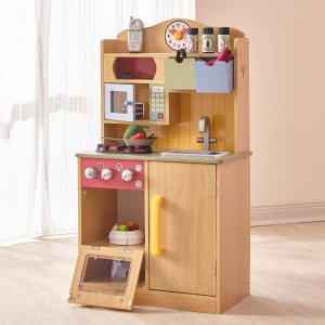 Teamson Kids - Little Chef Wooden Toy Play Kitchen with Accessories - Burlywood