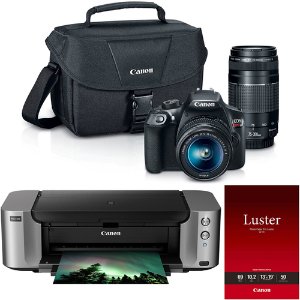 Canon EOS Rebel T6 18MP DSLR Camera w/ 18-55mm + 75-300mm Lenses + Pro 100 Printer Kit
